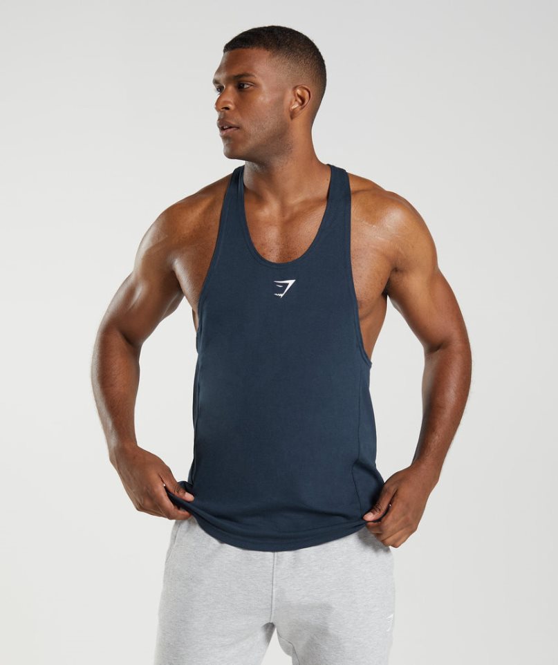 Men\'s Gymshark React Stringer Tanks Navy | CA 308D6N